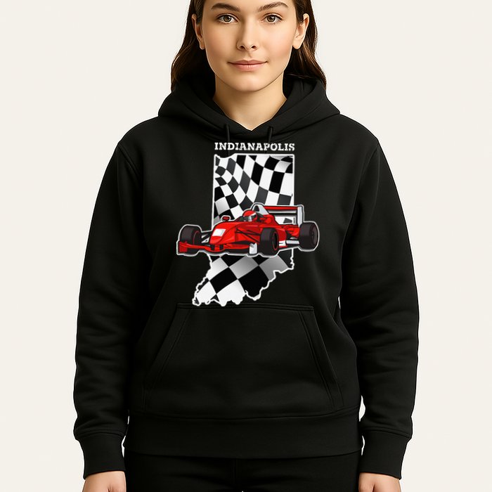 IndyCar Racing Indianapolis Map Checkered Flag Racer Hoodie