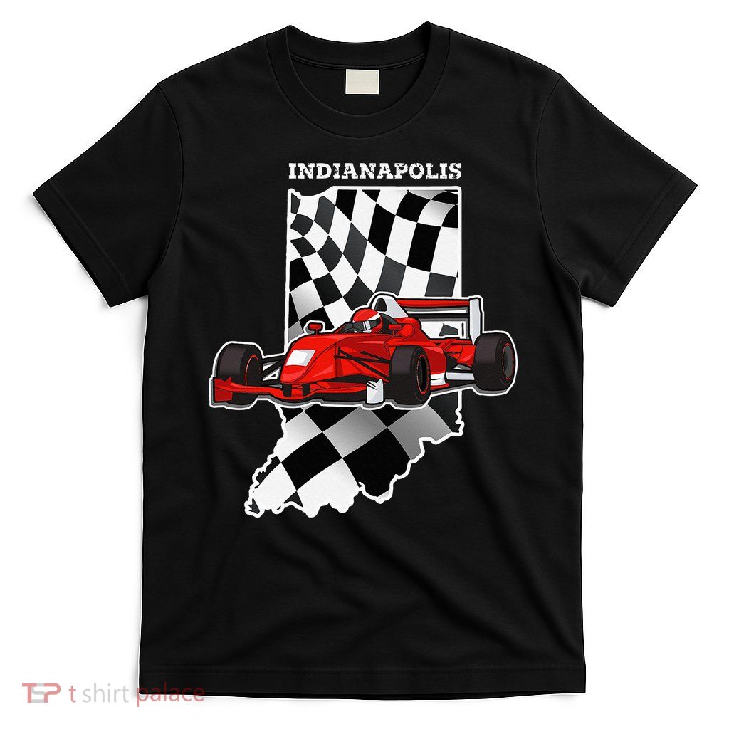IndyCar Racing Indianapolis Map Checkered Flag Racer T-Shirt