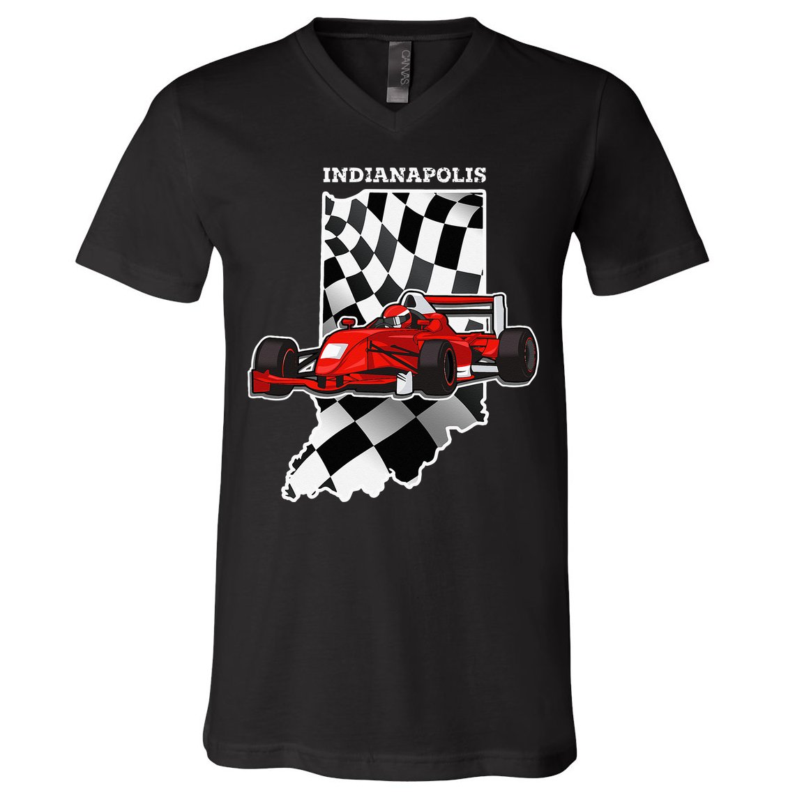 IndyCar Racing Indianapolis Map Checkered Flag Racer V-Neck T-Shirt