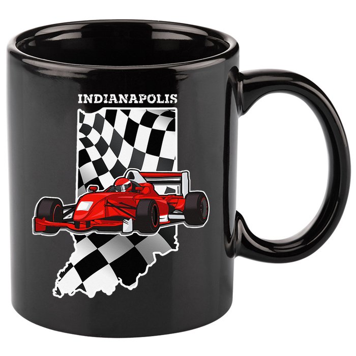 IndyCar Racing Indianapolis Map Checkered Flag Racer 11oz C Handle Ceramic Mug