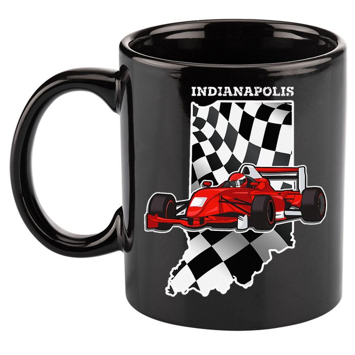 IndyCar Racing Indianapolis Map Checkered Flag Racer 11oz C Handle Ceramic Mug