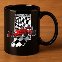 IndyCar Racing Indianapolis Map Checkered Flag Racer 11oz C Handle Ceramic Mug