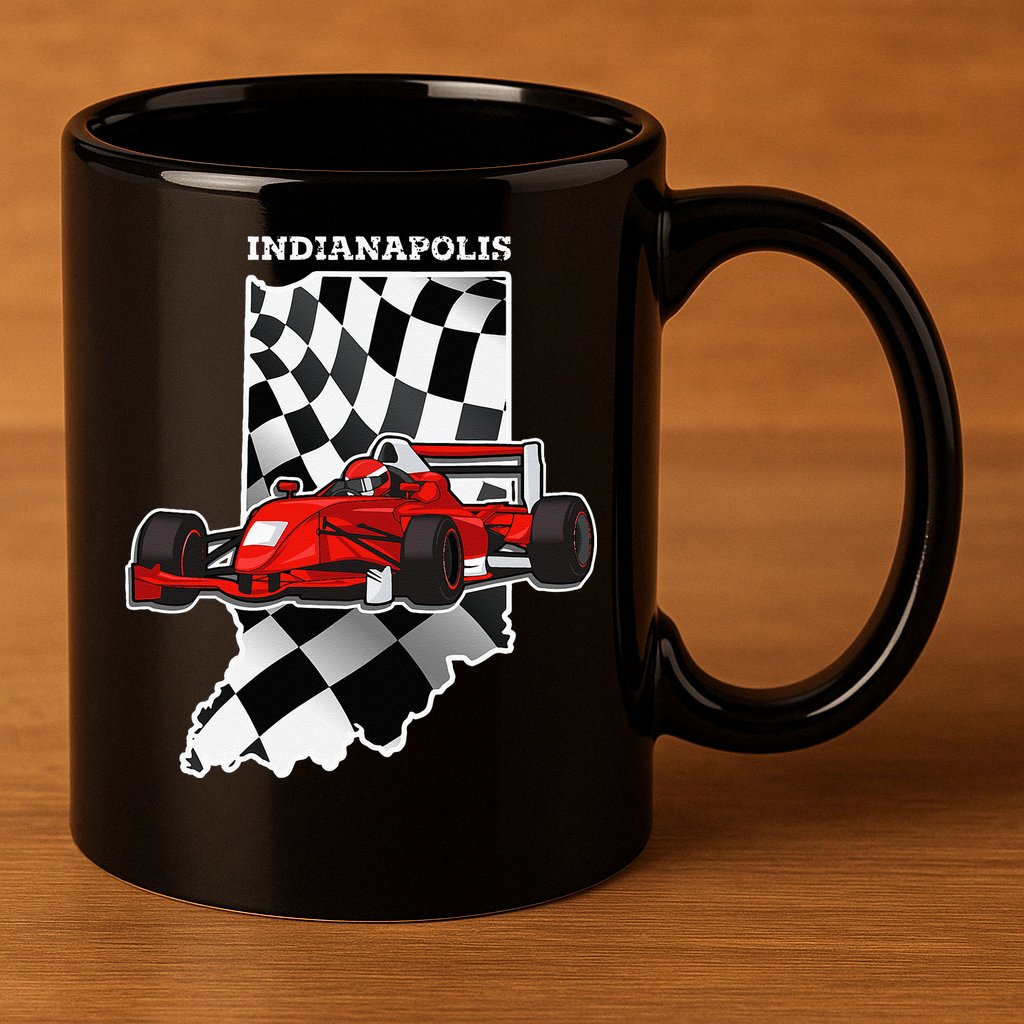 IndyCar Racing Indianapolis Map Checkered Flag Racer 11oz C Handle Ceramic Mug