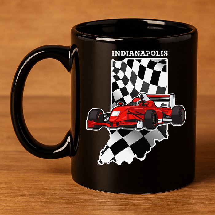 IndyCar Racing Indianapolis Map Checkered Flag Racer 11oz C Handle Ceramic Mug