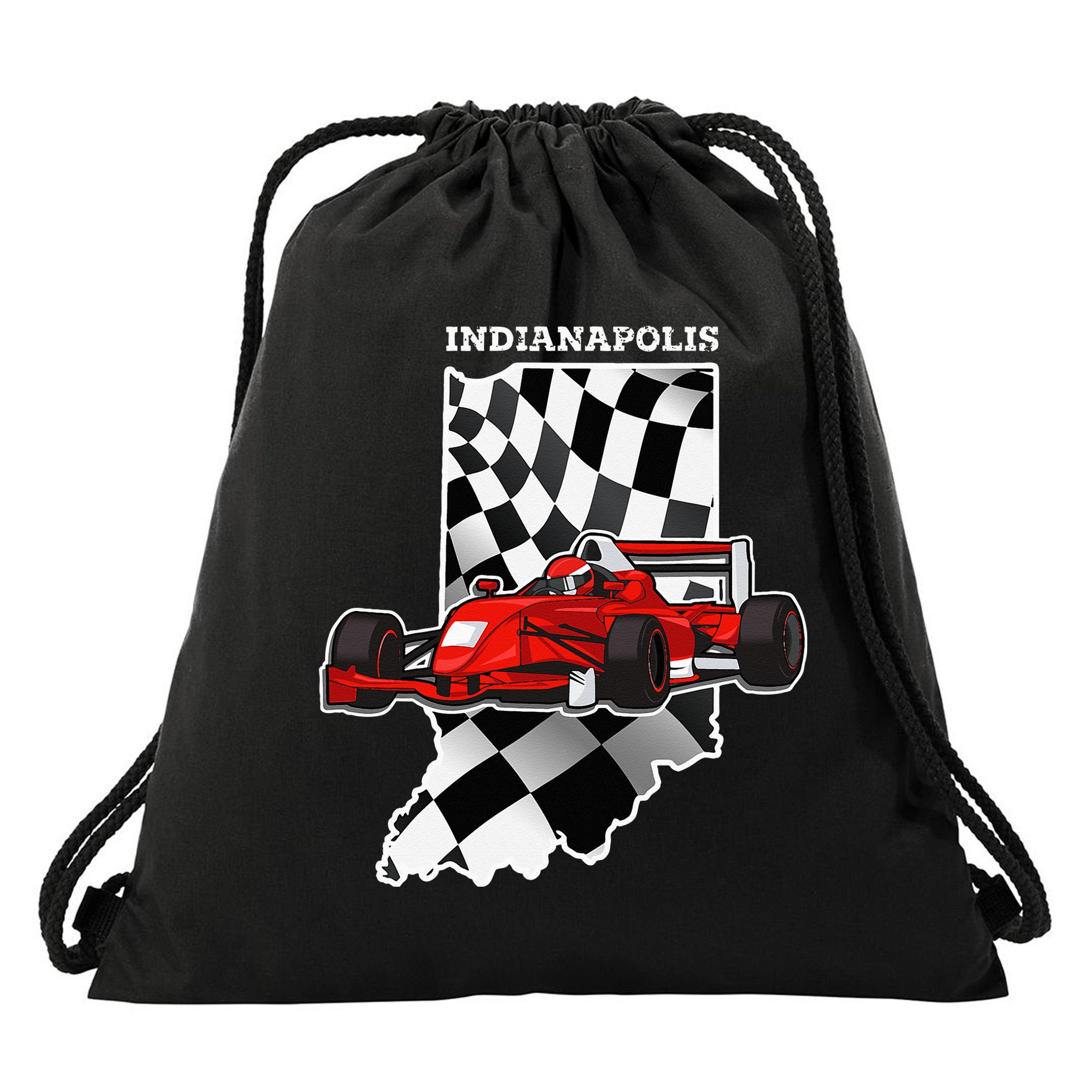 IndyCar Racing Indianapolis Map Checkered Flag Racer Drawstring Bag