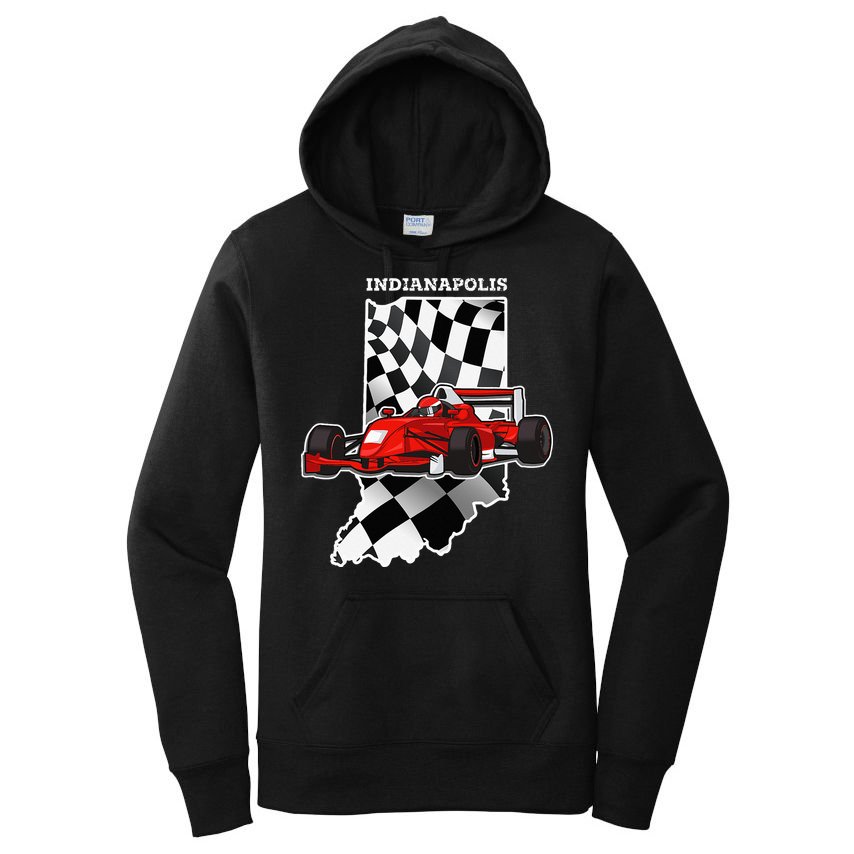 IndyCar Racing Indianapolis Map Checkered Flag Racer Women's Pullover Hoodie
