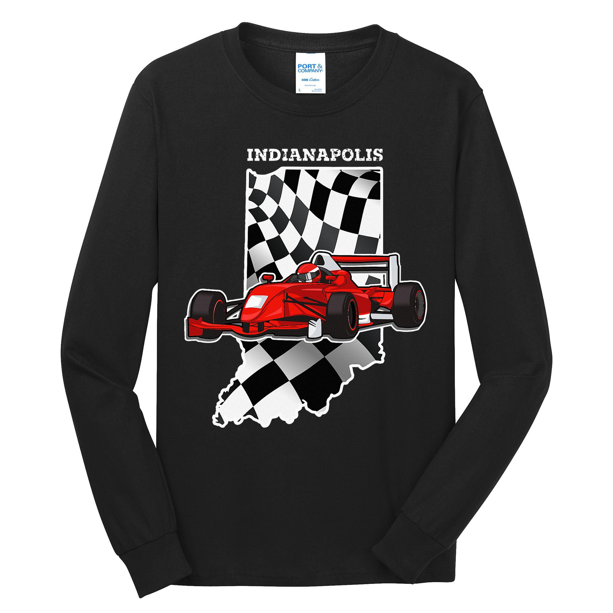 IndyCar Racing Indianapolis Map Checkered Flag Racer Tall Long Sleeve T-Shirt