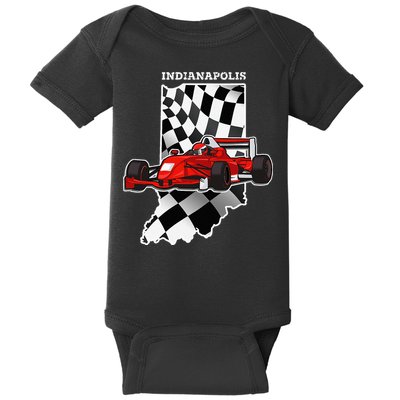 IndyCar Racing Indianapolis Map Checkered Flag Racer Baby Bodysuit