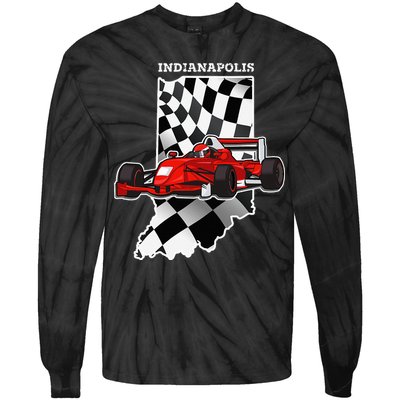IndyCar Racing Indianapolis Map Checkered Flag Racer Tie-Dye Long Sleeve Shirt