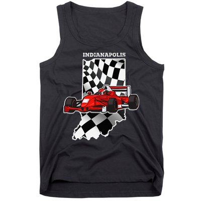 IndyCar Racing Indianapolis Map Checkered Flag Racer Tank Top