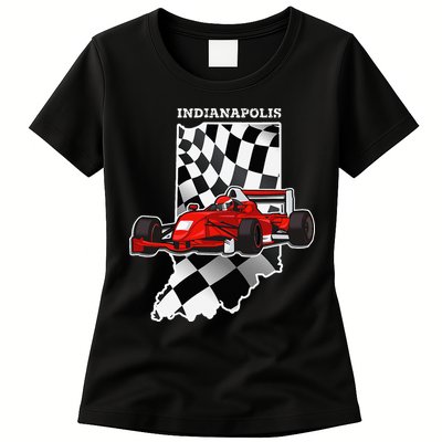 IndyCar Racing Indianapolis Map Checkered Flag Racer Womens T-Shirt