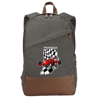 IndyCar Racing Indianapolis Map Checkered Flag Racer Cotton Canvas Backpack