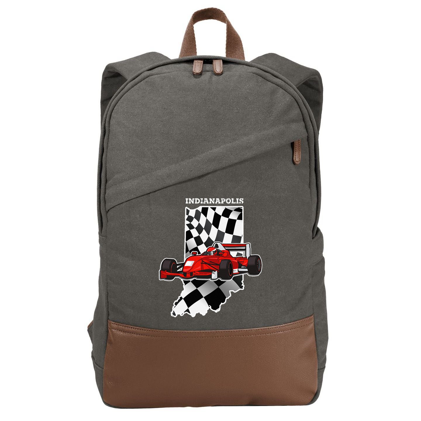 IndyCar Racing Indianapolis Map Checkered Flag Racer Cotton Canvas Backpack