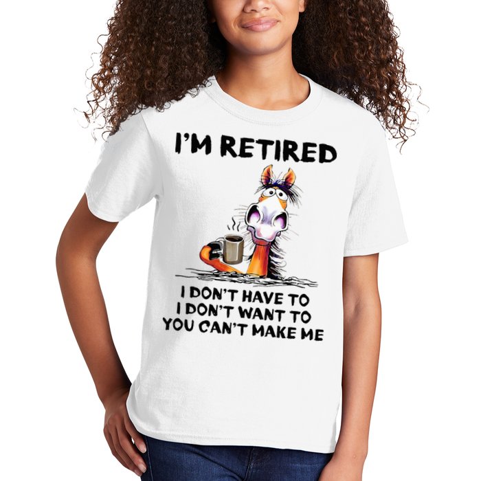 Im Retired I Dont Have To I Dont Want To Horse Kids T-Shirt