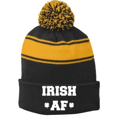 Irish AF St Patrick's Day Clover Stripe Pom Pom Beanie