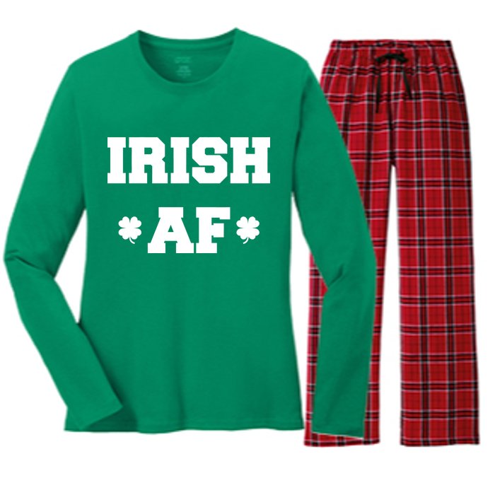 Irish AF St Patrick's Day Clover Women's Long Sleeve Flannel Pajama Set 