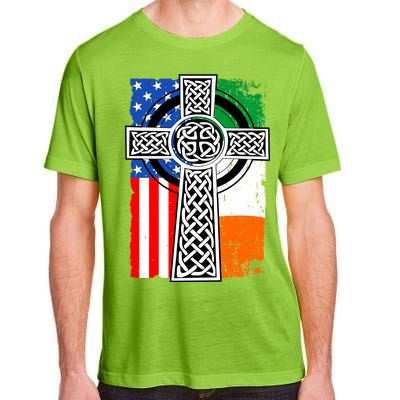 Irish American USA Flag Celtic Cross St Patrick's Day Adult ChromaSoft Performance T-Shirt