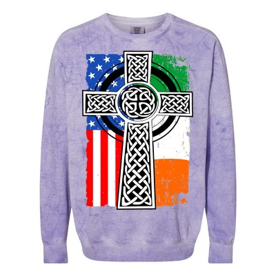 Irish American USA Flag Celtic Cross St Patrick's Day Colorblast Crewneck Sweatshirt