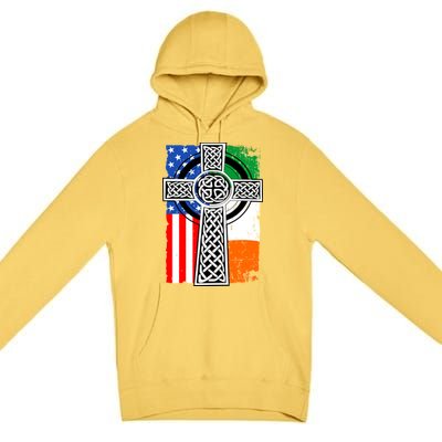 Irish American USA Flag Celtic Cross St Patrick's Day Premium Pullover Hoodie