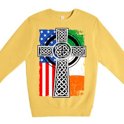 Irish American USA Flag Celtic Cross St Patrick's Day Premium Crewneck Sweatshirt