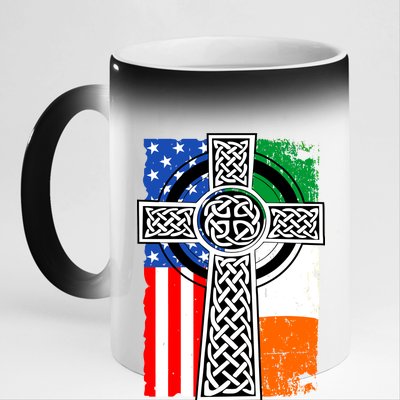 Irish American USA Flag Celtic Cross St Patrick's Day 11oz Black Color Changing Mug