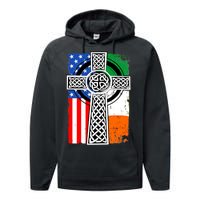 Irish American USA Flag Celtic Cross St Patrick's Day Performance Fleece Hoodie