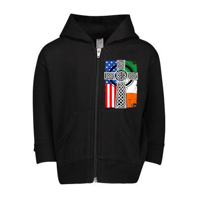 Irish American USA Flag Celtic Cross St Patrick's Day Toddler Zip Fleece Hoodie