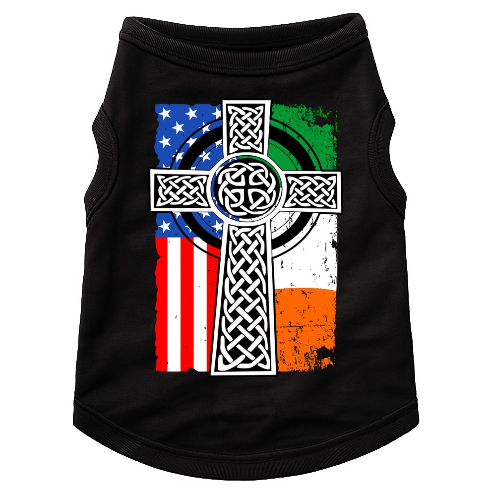 Irish American USA Flag Celtic Cross St Patrick's Day Doggie Tank