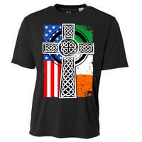 Irish American USA Flag Celtic Cross St Patrick's Day Cooling Performance Crew T-Shirt