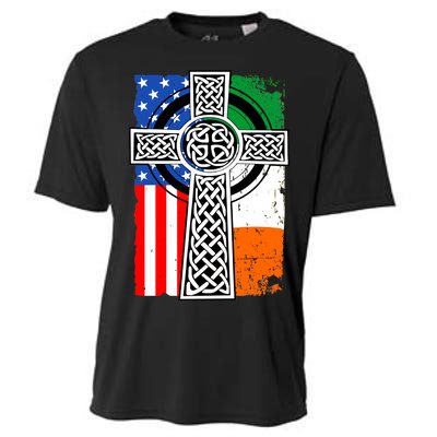 Irish American USA Flag Celtic Cross St Patrick's Day Cooling Performance Crew T-Shirt