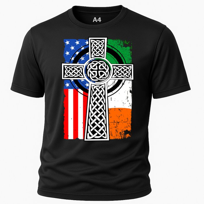 Irish American USA Flag Celtic Cross St Patrick's Day Cooling Performance Crew T-Shirt