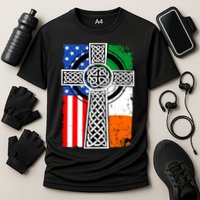 Irish American USA Flag Celtic Cross St Patrick's Day Cooling Performance Crew T-Shirt