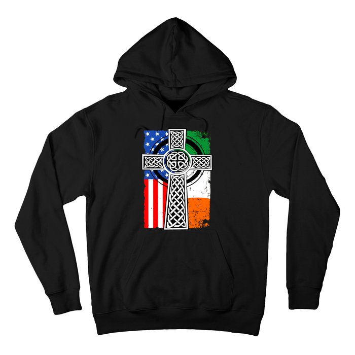 Irish American USA Flag Celtic Cross St Patrick's Day Hoodie