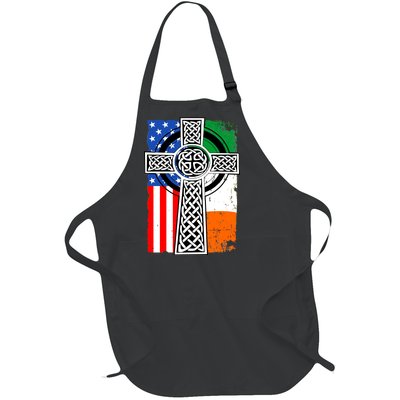 Irish American USA Flag Celtic Cross St Patrick's Day Full-Length Apron With Pockets