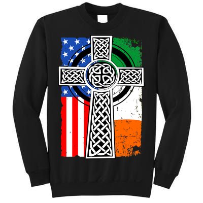 Irish American USA Flag Celtic Cross St Patrick's Day Sweatshirt