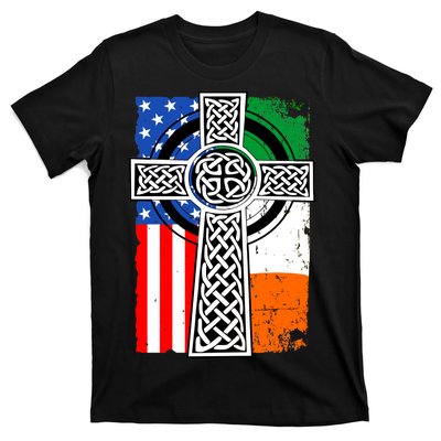 Irish American USA Flag Celtic Cross St Patrick's Day T-Shirt