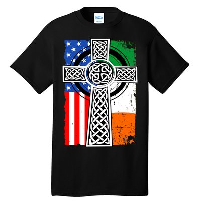 Irish American USA Flag Celtic Cross St Patrick's Day Tall T-Shirt