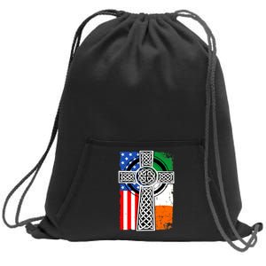 Irish American USA Flag Celtic Cross St Patrick's Day Sweatshirt Cinch Pack Bag