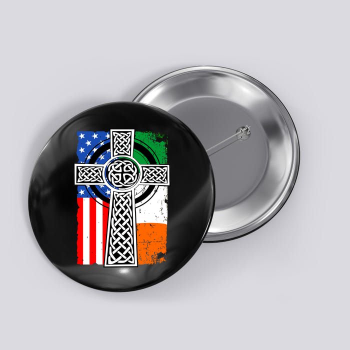 Irish American USA Flag Celtic Cross St Patrick's Day Button