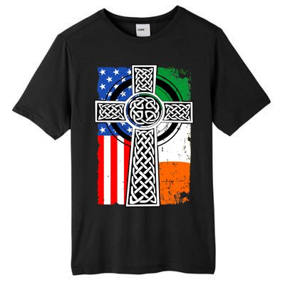 Irish American USA Flag Celtic Cross St Patrick's Day Tall Fusion ChromaSoft Performance T-Shirt