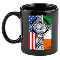 Irish American USA Flag Celtic Cross St Patrick's Day 11oz C Handle Ceramic Mug