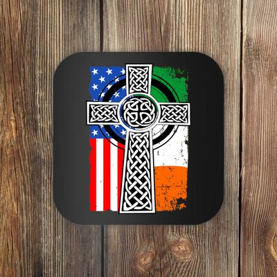 Irish American USA Flag Celtic Cross St Patrick's Day Coaster