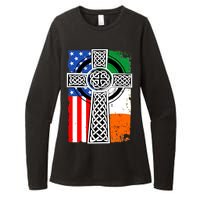 Irish American USA Flag Celtic Cross St Patrick's Day Womens CVC Long Sleeve Shirt