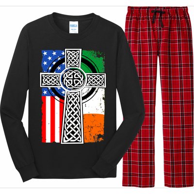 Irish American USA Flag Celtic Cross St Patrick's Day Long Sleeve Pajama Set