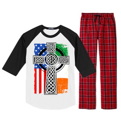 Irish American USA Flag Celtic Cross St Patrick's Day Raglan Sleeve Pajama Set