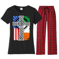 Irish American USA Flag Celtic Cross St Patrick's Day Women's Flannel Pajama Set