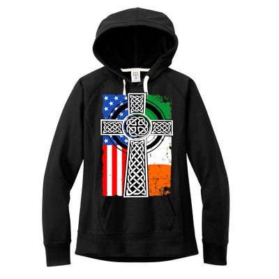 Irish American USA Flag Celtic Cross St Patrick's Day Women's Fleece Hoodie