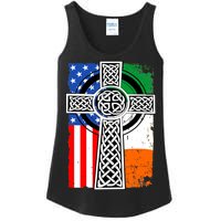 Irish American USA Flag Celtic Cross St Patrick's Day Ladies Essential Tank