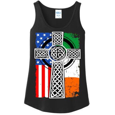 Irish American USA Flag Celtic Cross St Patrick's Day Ladies Essential Tank