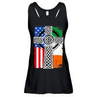 Irish American USA Flag Celtic Cross St Patrick's Day Ladies Essential Flowy Tank